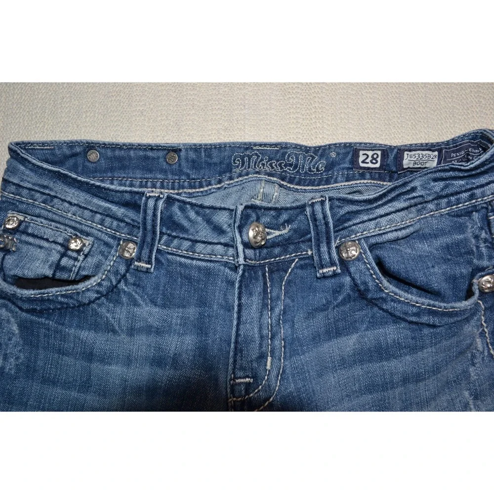 Miss Me Bootcut Jeans Womens‎ 28 Blue Good Rhinestone Embellished Low Rise